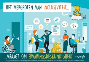 Een Guusje striptekening van ambtenaren die hulp nodig hebben van ervaringsdeskundigen.