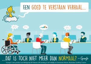 Een Guusje striptekening van een loket met allerlei gehoorondersteuning