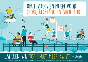 Een Guusje striptekening van openbare sportvoorzieningen in Almere voor rolstoelgebruikers