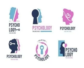 Overzicht van zes verschillende grafische logo's en iconen die symbool staan voor psychologie en psychische aandoeningen.
